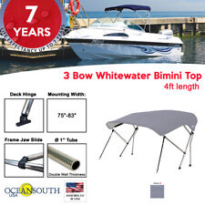 3 Bow Bimini Top Boat Cover 75 - 83 Width 4ft Long Grey With Support Poles