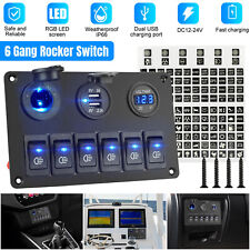 Car Marine Boat 6 Gang Waterproof Circuit Blue Led Rocker Switch Panel Breaker