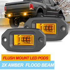 2x 4 Amber Flush Mount Led Work Light Bar Flood Beam Rear Reverse Pods Driving