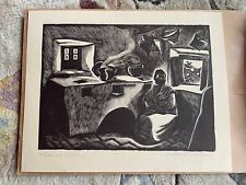 1932 Signed Barbara Latham Mexican Kitchen Wood Engraving Woodcut Etching Wow