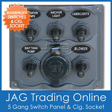 5 Gang Toggle 1 Cig Socket Waterproof Marineboat Switch Panel 3 X 15a Fuses