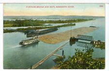 1908 - Sternwheel Tug With Log Raft At Pontoon Bridge Mississippi River Postcard