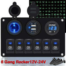Blue Led 12v 6 Gang Toggle Rocker Switch Panel Usb For Car Boat Marine Rv Truck