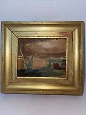 Seascape Sailboat Painting Gold Gilt Wood Frame Mini Original Art 6.5x6 Vintage