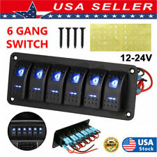 6 Gang Toggle Rocker Switch Panel Dual Usb For Car Boat Marine Rv Truck Blue Led