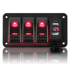 3 Gang Toggle Rocker Switch Panel For Car Marine Boat Truck Waterproof Red Led