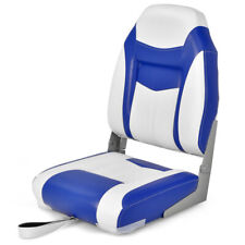 Folding High Back Boat Seat Outdoor W Flexible Hinges Blue White Sponge Cushion