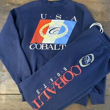 Vtg 80s Cobalt Boats 2pc Crewneck Sweatshirt Sweatpants Navy Med Usa
