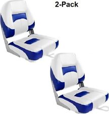 Boat Seats 2 Low Back White Blue Uv Treated Marine Grade Vinyl Upholstery