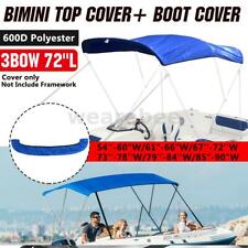 Boat 3 Bow Bimini Top Replacement Canvas Cover W Zippered Pockets No Frame Bule