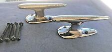 Vtg. 50-60s Pair Solid Brass Chrome Finish Rope Tie Down Boat Cleats Art Deco