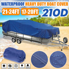 Blue Pontoon Boat Cover 17-2021-24ft Oxford Canvas Waterproof Trailerable Cover