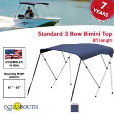 Oceansouth Bimini Top 3 Bow Boat Cover Blue 61-66 Wide 6ft Long W Rear Poles