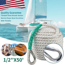 White Twisted 12 X 50 Ft Premium Marine Boat Anchor Line Tow Rope Wthimble