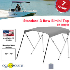 Oceansouth Bimini Top 3 Bow Boat Cover Gray 73-78 Wide 6ft Long W Rear Poles