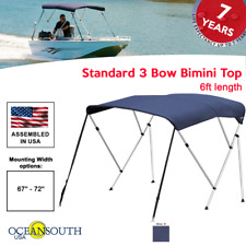 Oceansouth Bimini Top 3 Bow Boat Cover Blue 67-72 Wide 6ft Long W Rear Poles