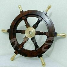 24brass Wooden Nautical Ship Steering Wheel Pirate Dcor Wood Fishing Wall Boat