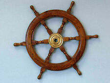 Nautical Large Boat Ship Wooden Steering Wheel Wall 18 Brass Center Vintage New